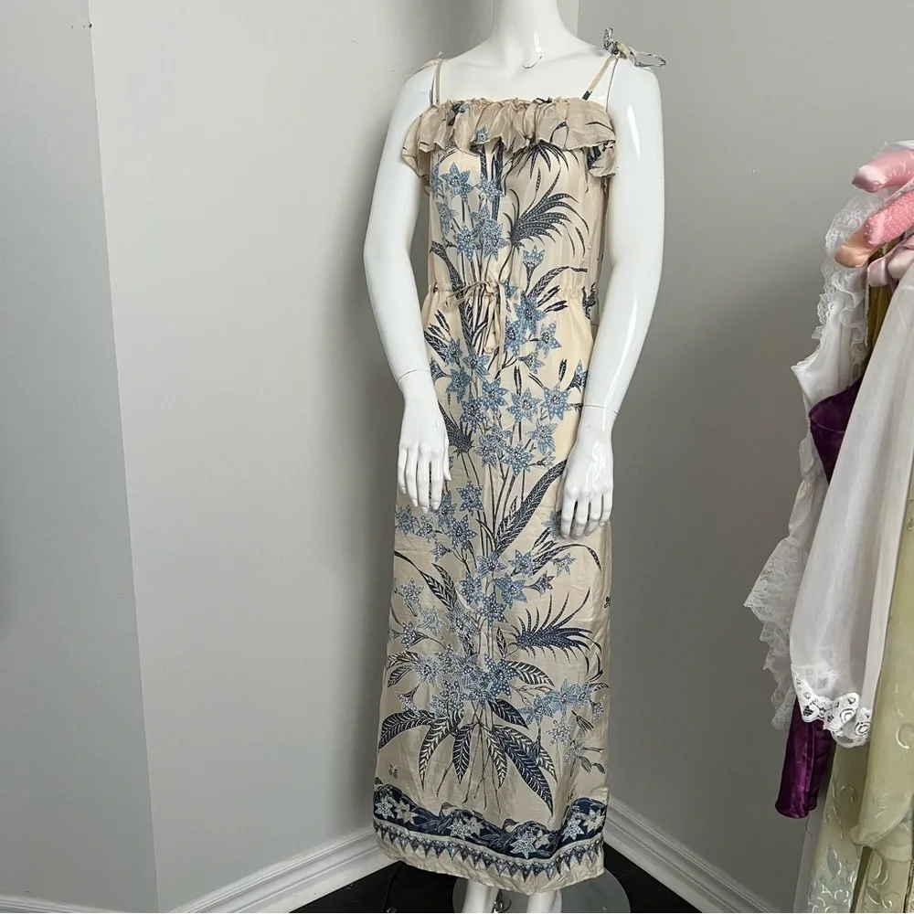 Zara 100% Silk Blue Floral Midi Sundress | Boho Summer Dress | XS - Picture 6 of 12